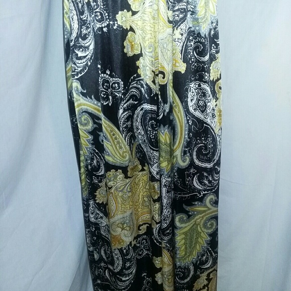 Speechless Satin with beaded strap, Yellow Black Paisley Maxi Summer  S - Picture 4 of 5